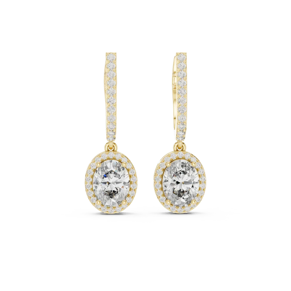 Luminary Oval Solitaire Halo Drop Earrings - Image 2