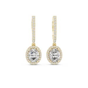 Luminary Oval Solitaire Halo Drop Earrings - Image 2