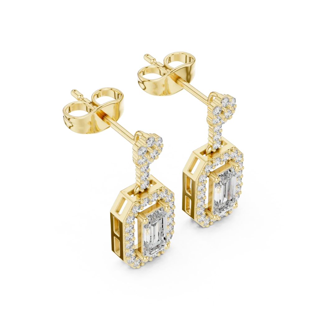 Discover the elegance of these architectural drop earrings. Featuring brilliant DIAMEUR diamonds, they add timeless, sustainable luxury to any look.