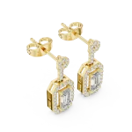 Architectural Emerald Cut Halo Diamond Drop Earrings
