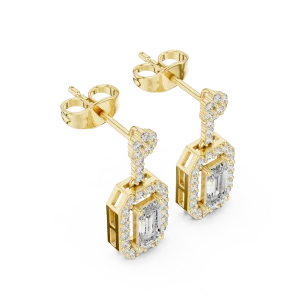 Architectural Emerald Cut Halo Diamond Drop Earrings