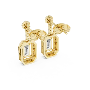 Architectural Emerald Cut Halo Diamond Drop Earrings - Image 3