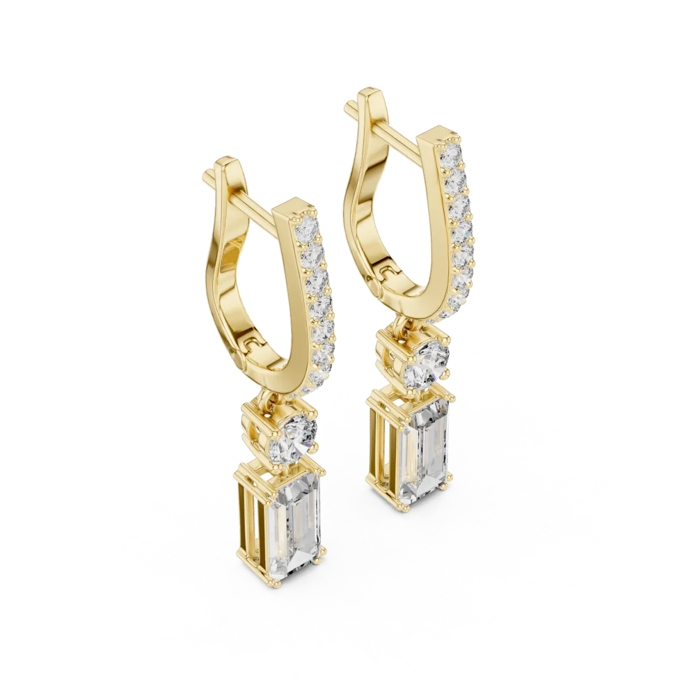 Discover the elegance of these geometric drop earrings, featuring radiant DIAMEUR lab-grown diamonds. Elevate your style and shop this masterpiece today.