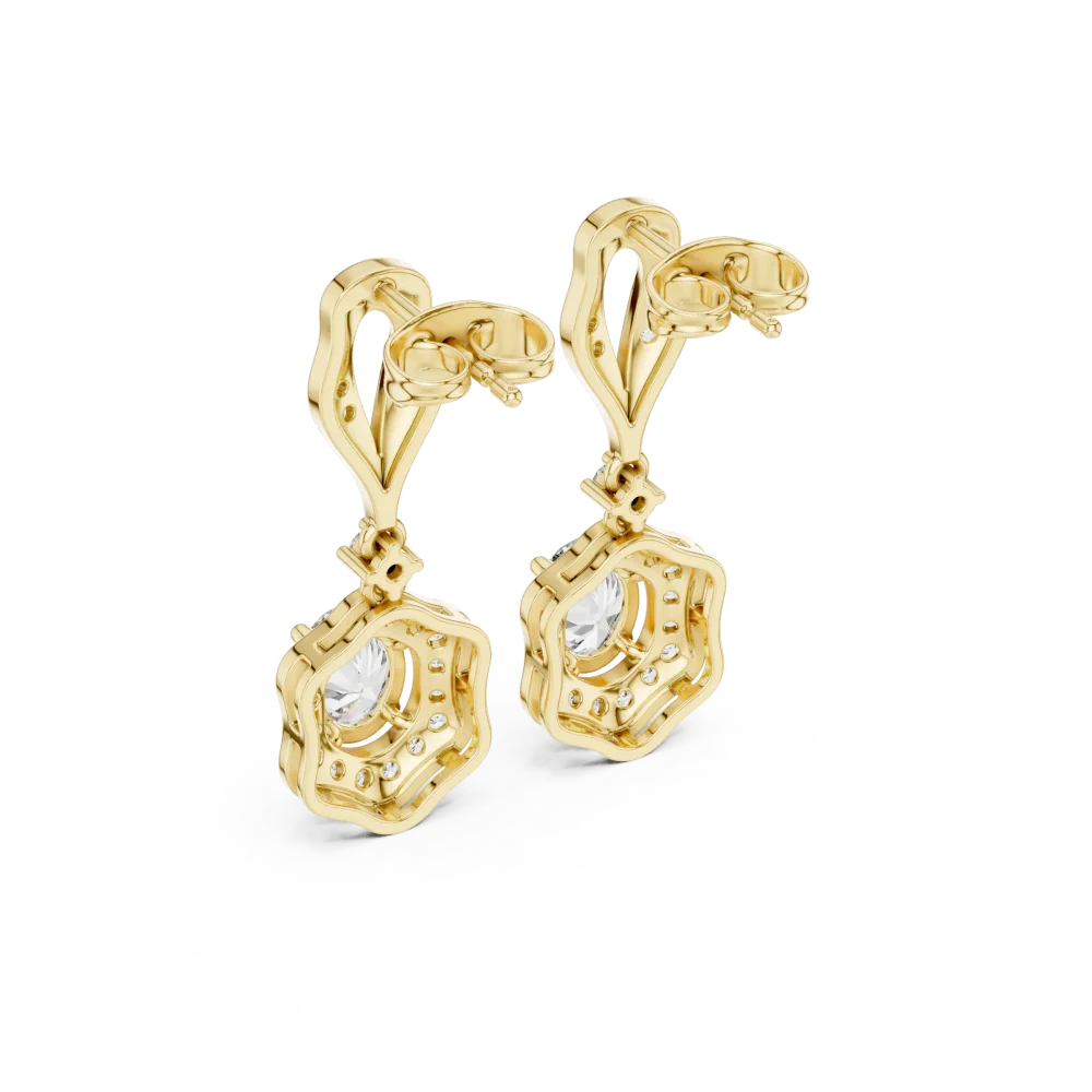 Geometric Hexagon Oval Halo Drop Earrings - Image 3