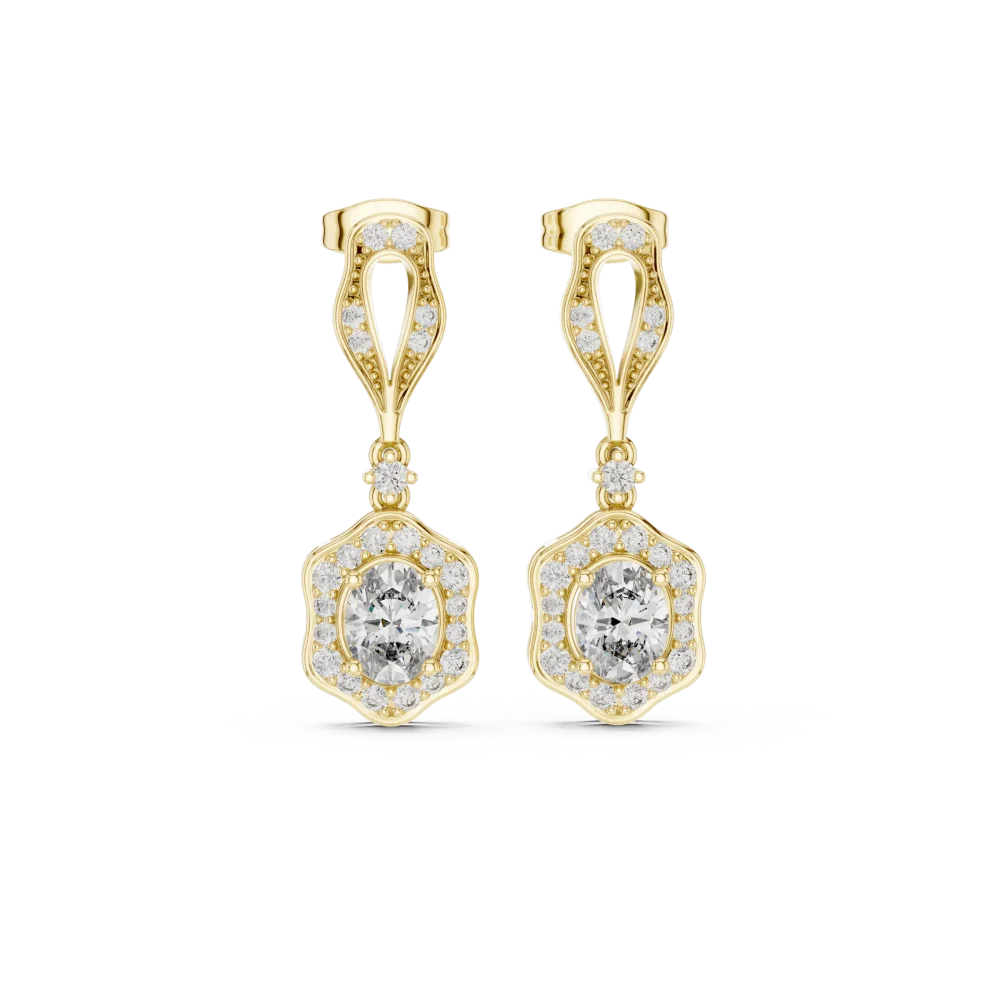 Geometric Hexagon Oval Halo Drop Earrings - Image 2