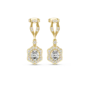 Geometric Hexagon Oval Halo Drop Earrings - Image 2