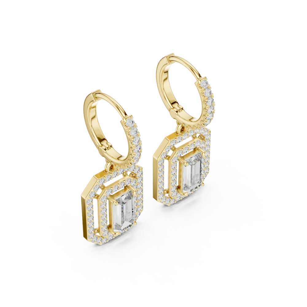 Discover the radiant brilliance of our emerald-cut DIAMEUR lab-grown diamond halo earrings. A modern classic for your collection. Shop the luxury today.