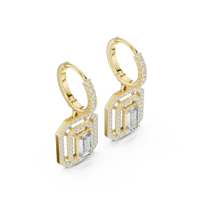 Geometric Emerald Cut Luminary Halo Dangler Earrings