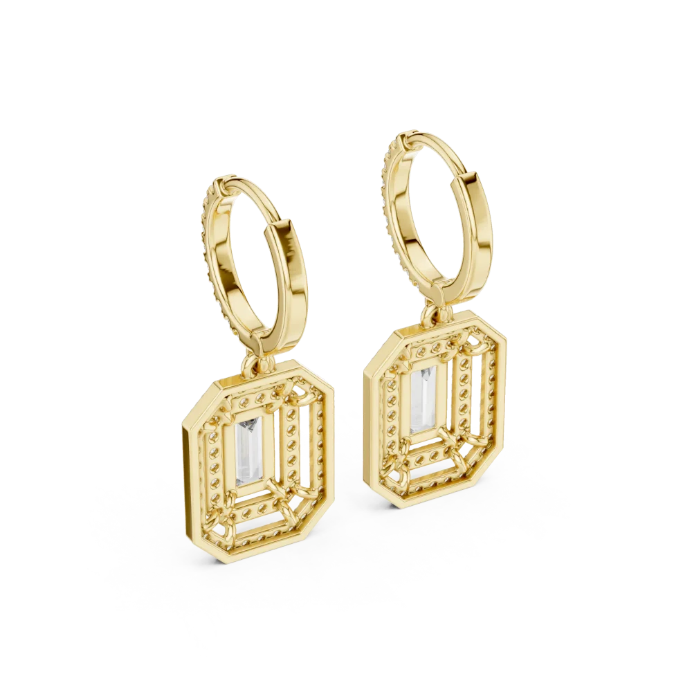 Geometric Emerald Cut Luminary Halo Dangler Earrings - Image 3