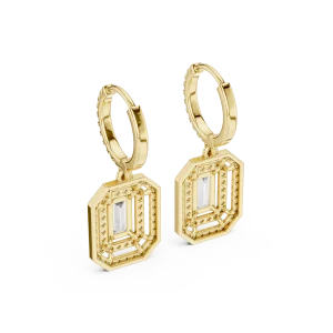 Geometric Emerald Cut Luminary Halo Dangler Earrings - Image 3