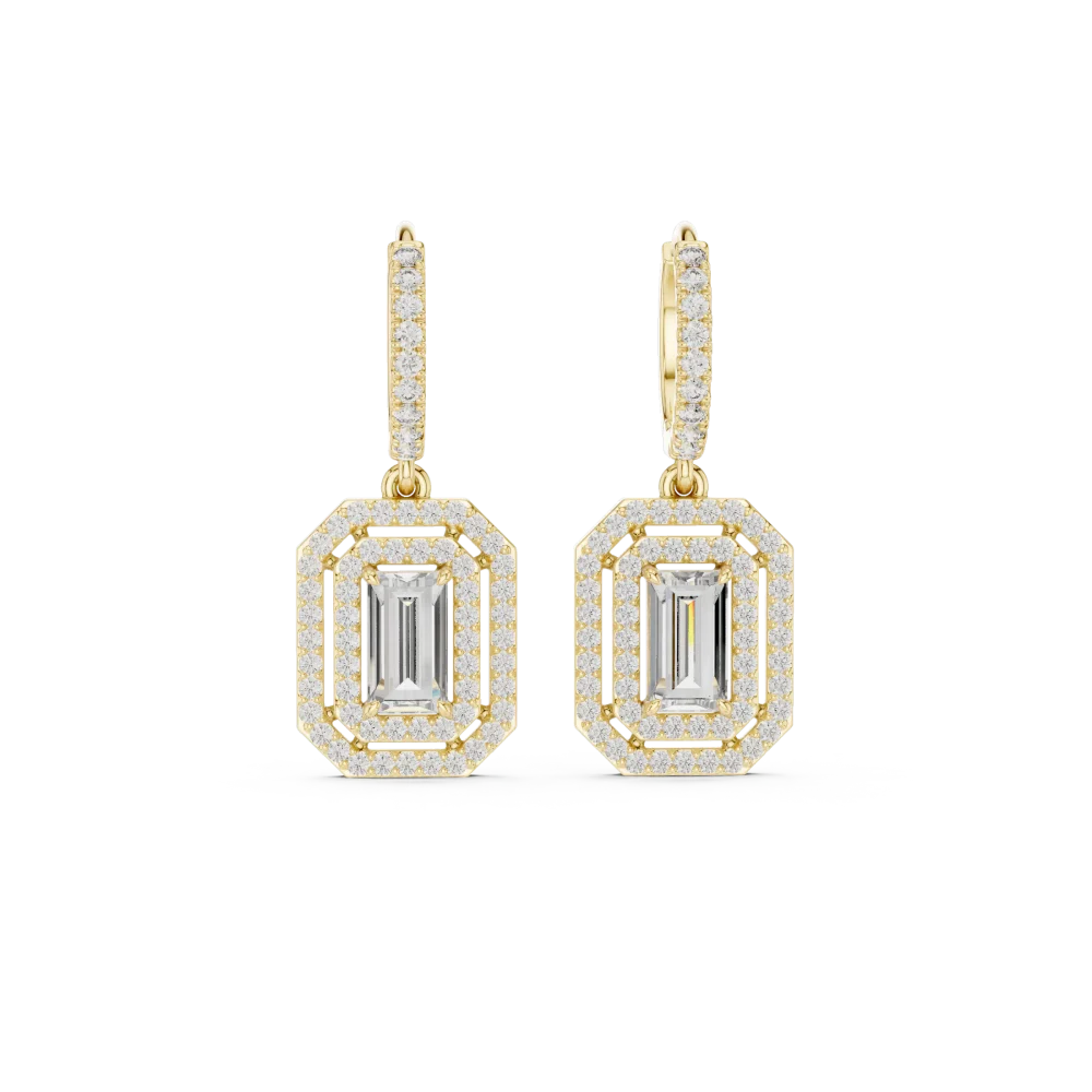 Geometric Emerald Cut Luminary Halo Dangler Earrings - Image 2