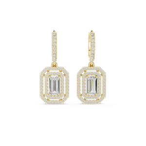 Geometric Emerald Cut Luminary Halo Dangler Earrings - Image 2