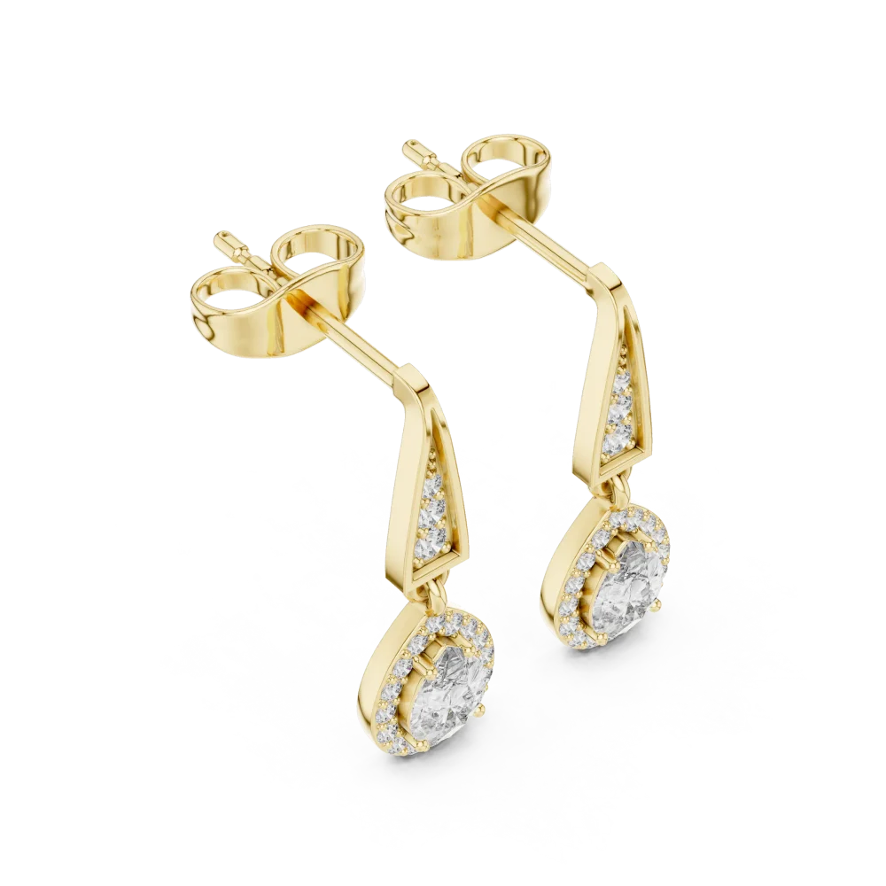 Experience modern elegance with these stunning pear and round lab-grown diamond drop earrings. Exceptional light performance for any occasion.