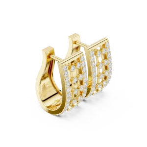 Architectural Round Pavé-Set Geometric Hoop Earrings