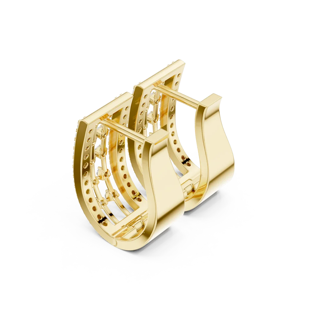 Architectural Round Pavé-Set Geometric Hoop Earrings - Image 3