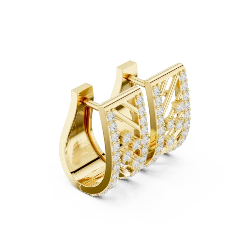 Geometric Linear Pavé-Set Round Brilliant Hoop Earrings