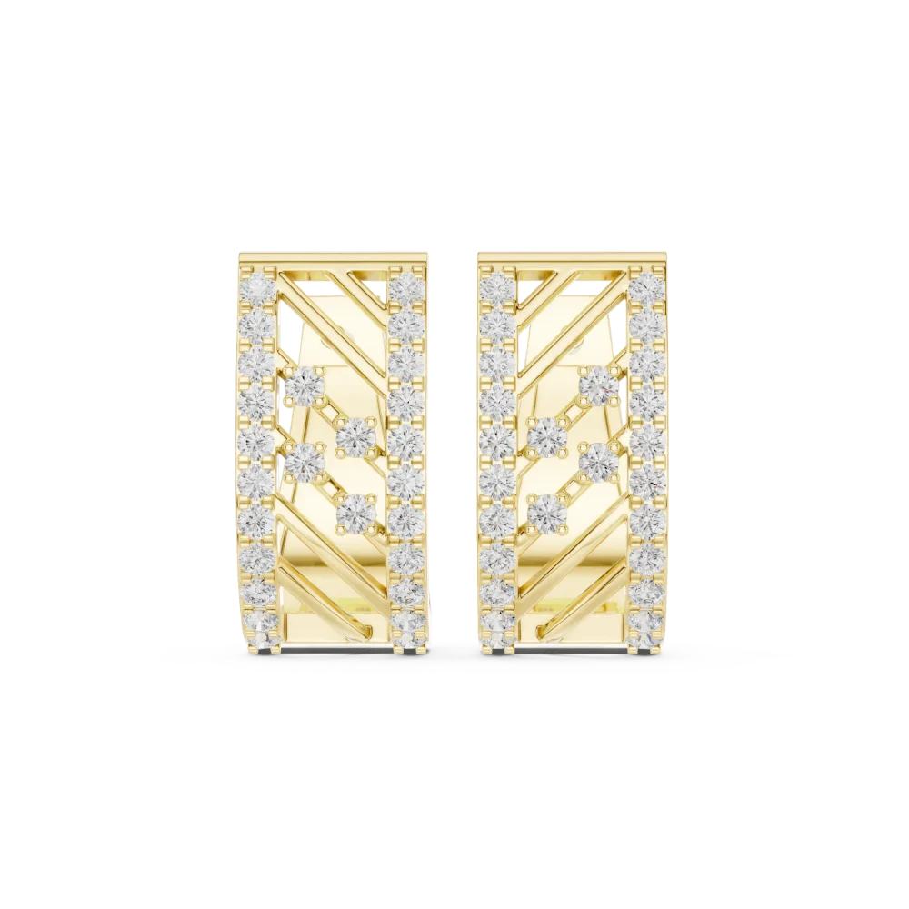 Geometric Linear Pavé-Set Round Brilliant Hoop Earrings - Image 2