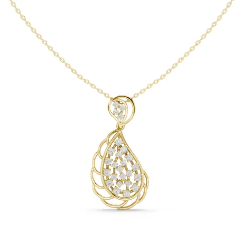 Ethereal Teardrop Pavé-Set Round Brilliant Modern Pendant