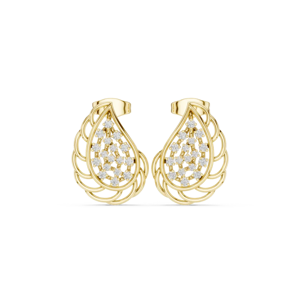 Luminary Round Pavé-Set Architectural Teardrop Stud Earrings - Image 2
