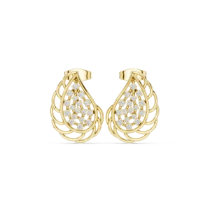 Luminary Round Pavé-Set Architectural Teardrop Stud Earrings - Image 2