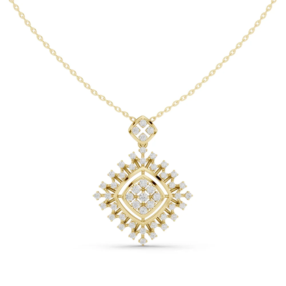 Experience radiant luxury with this geometric DIAMEUR lab-grown diamond pendant. A modern classic silhouette designed to sparkle. Shop yours today.