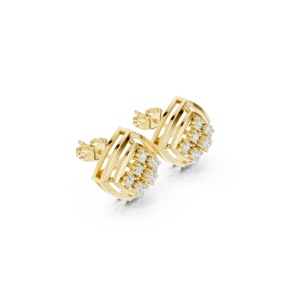 Discover the geometric allure of these DIAMEUR diamond stud earrings. Expertly handcrafted for brilliant light reflection. Elevate your style today!