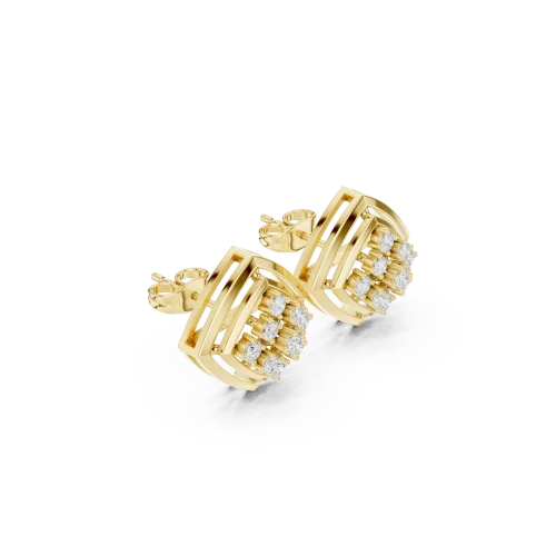 Geometric Symmetry Round Brilliant Pavé-Set Stud Earrings