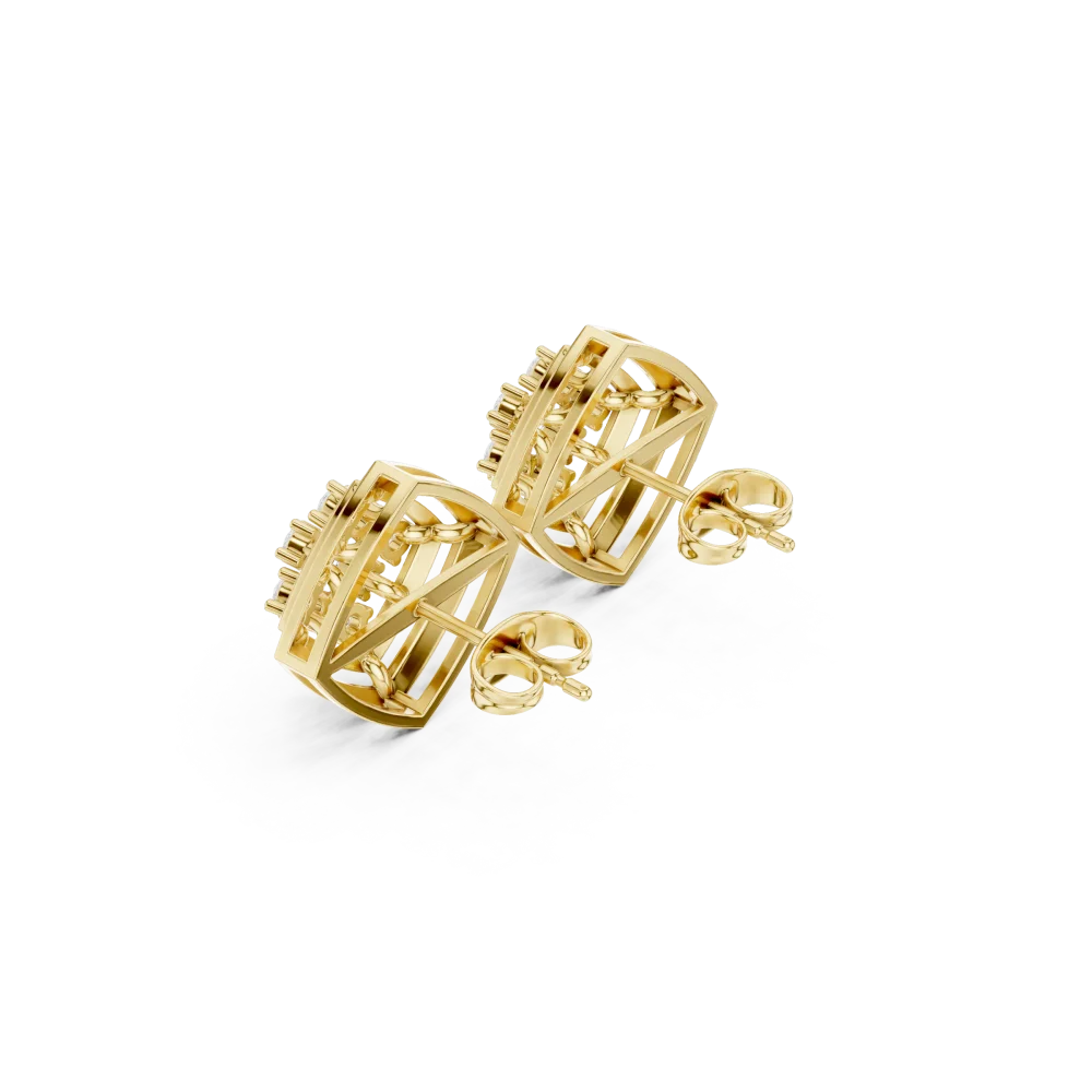 Geometric Symmetry Round Brilliant Pavé-Set Stud Earrings - Image 3