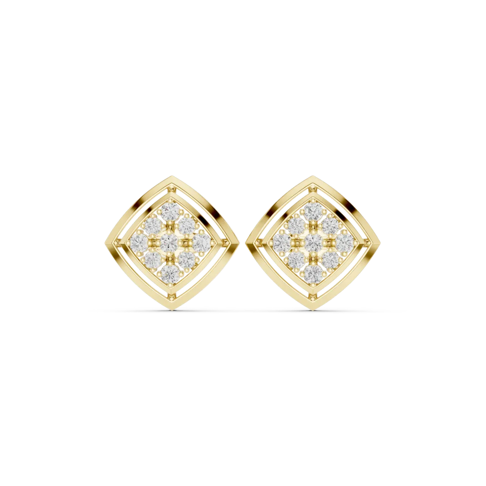 Geometric Symmetry Round Brilliant Pavé-Set Stud Earrings - Image 2