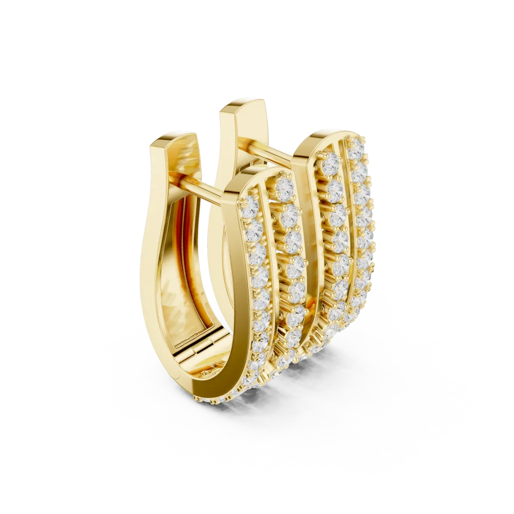 Adorn yourself with the radiant fire of our triple-row pavé-set round lab-grown diamond hoop earrings. Elevate your style and shop the collection today.