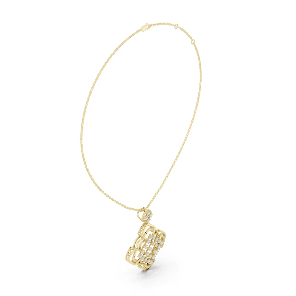 Luminary Round Geometric Lattice Diamond Pendant - Image 2