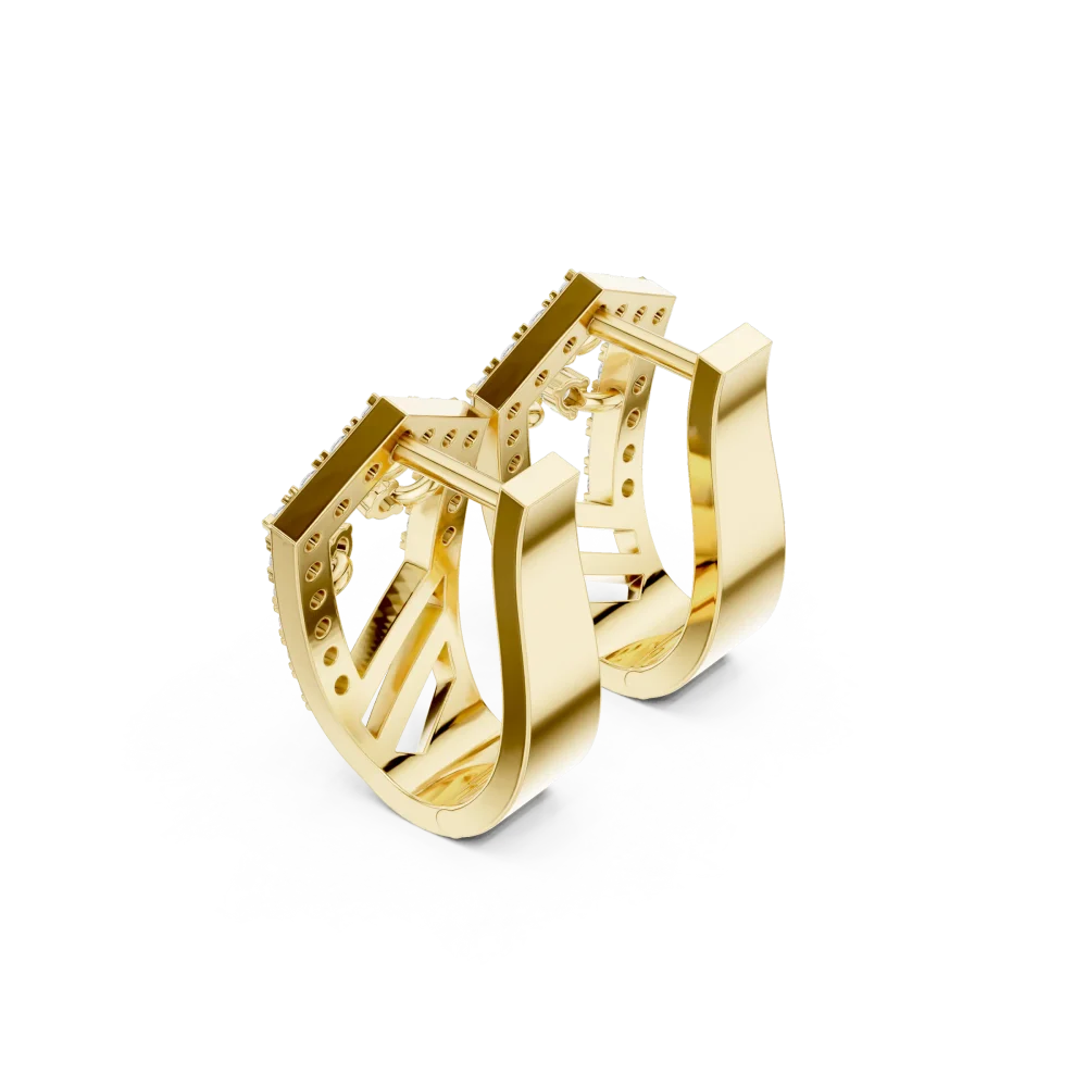 Geometric Round Cut Pavé-Set Architectural Stud Earrings - Image 3