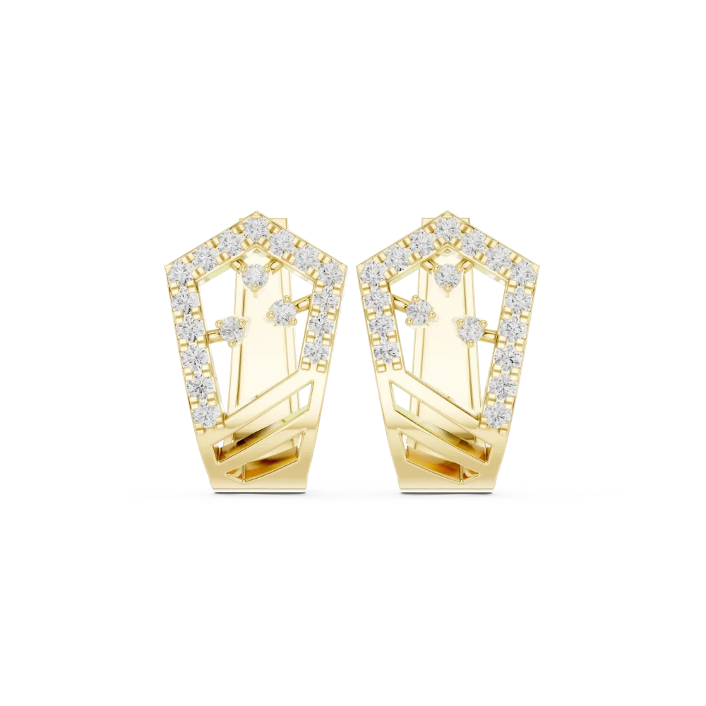 Geometric Round Cut Pavé-Set Architectural Stud Earrings - Image 2