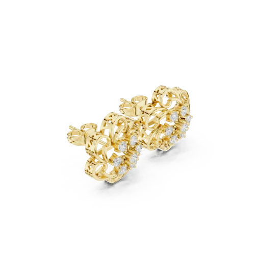 Luminary Round Brilliant Floral Silhouette Stud Earrings