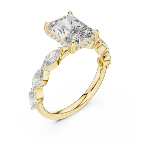 Radiant Ethereal Marquise Accent Three-Stone Solitaire Ring