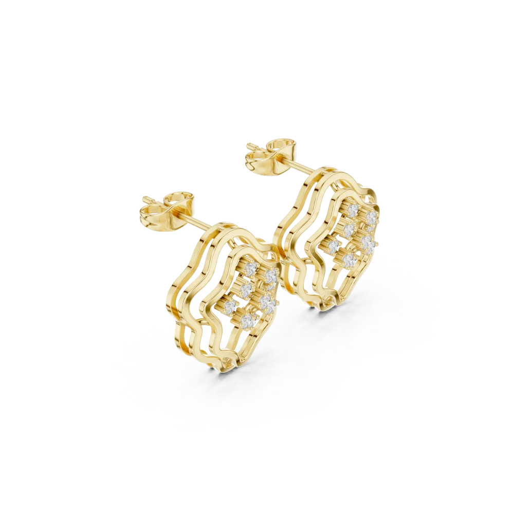 Discover the radiant allure of these geometric stud earrings, featuring brilliant DIAMEUR diamonds set in a modern, elegant frame. Shop today.