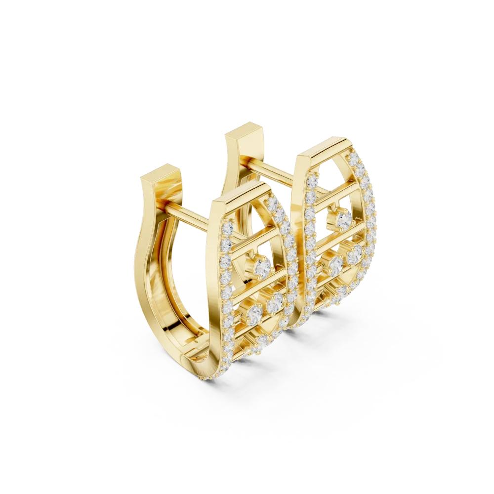 Experience modern elegance with these architectural hoop earrings. Featuring radiant DIAMEUR diamonds, these studs define sustainable luxury. Shop now.
