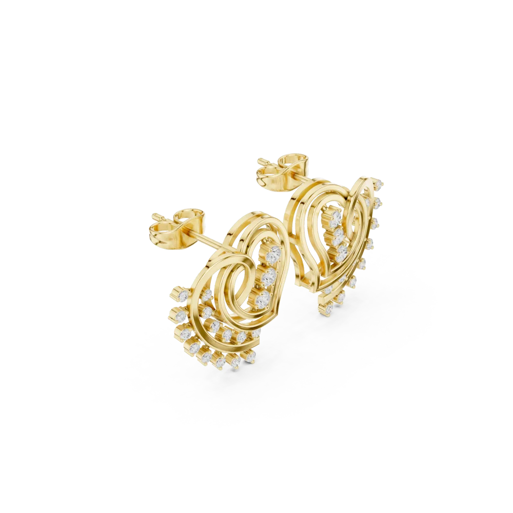 Discover the radiant allure of our pavé-set round diamond stud earrings. Crafted in pure gold, these heart-silhouette jewels offer endless elegance.