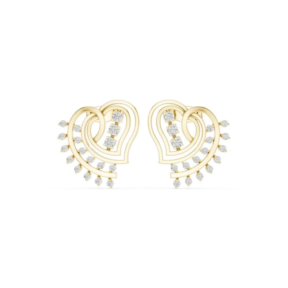 Ethereal Heart Silhouette Pavé-Set Round Diamond Stud Earrings - Image 2