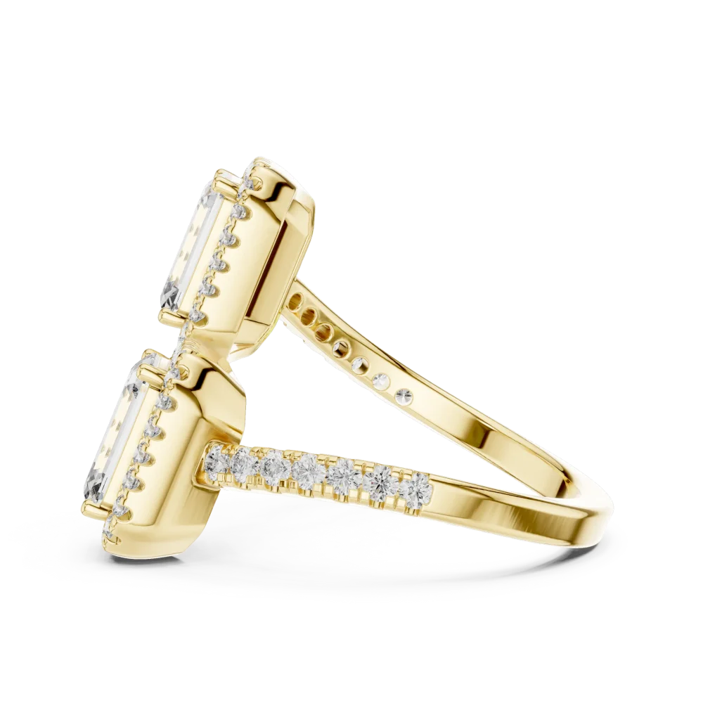 Symmetry Emerald Cut Dual-Stone Pavé Halo Cocktail Ring - Image 4