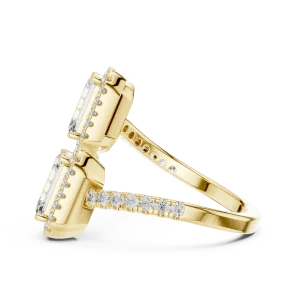 Symmetry Emerald Cut Dual-Stone Pavé Halo Cocktail Ring - Image 4