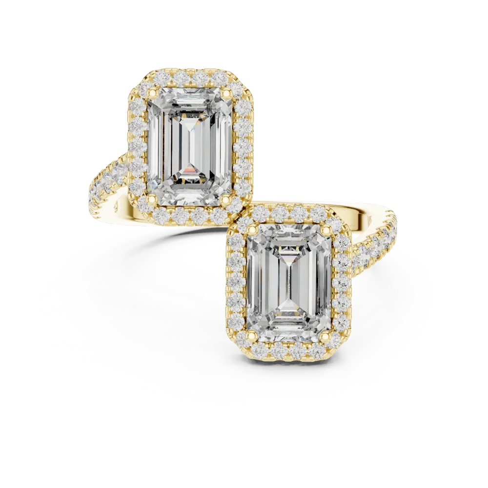 Symmetry Emerald Cut Dual-Stone Pavé Halo Cocktail Ring - Image 2