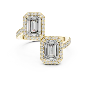 Symmetry Emerald Cut Dual-Stone Pavé Halo Cocktail Ring - Image 2