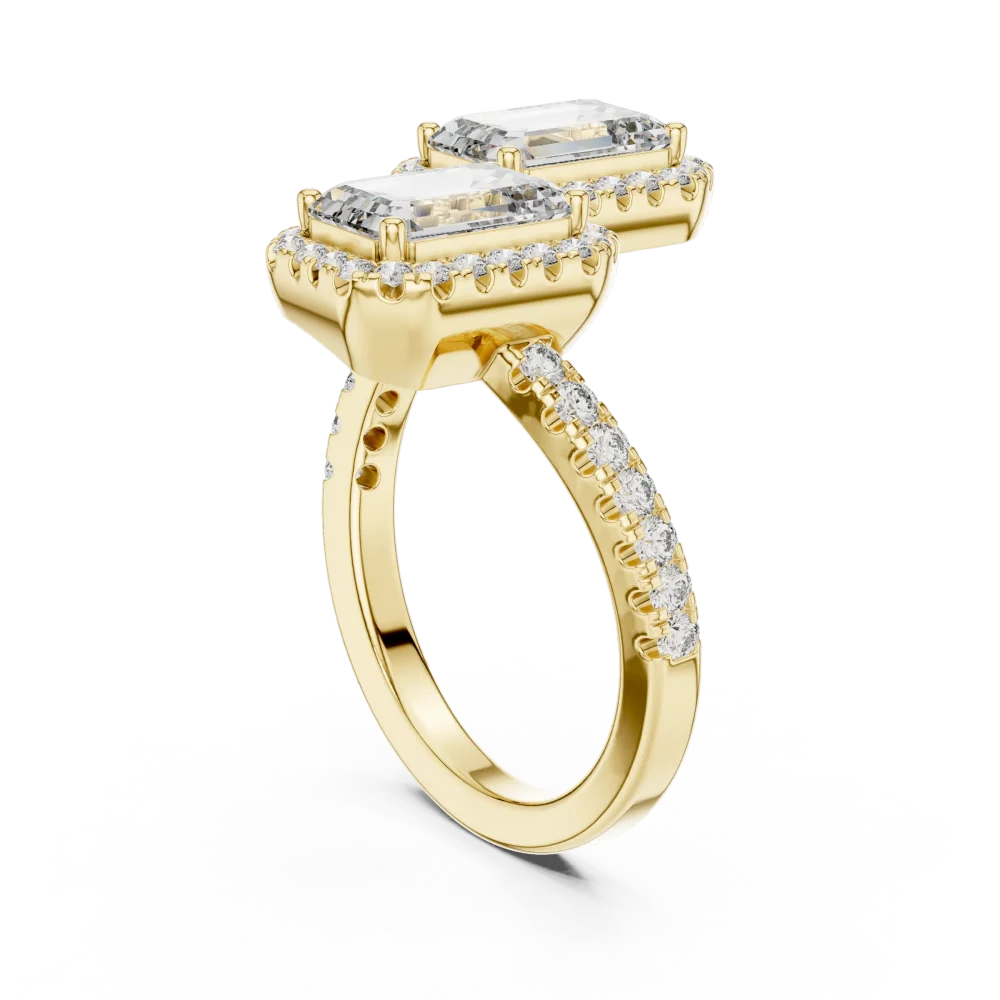 Symmetry Emerald Cut Dual-Stone Pavé Halo Cocktail Ring - Image 3