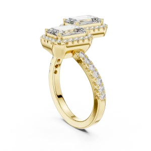 Symmetry Emerald Cut Dual-Stone Pavé Halo Cocktail Ring - Image 3