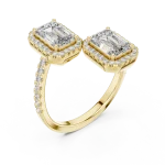 Symmetry Emerald Cut Dual-Stone Pavé Halo Cocktail Ring