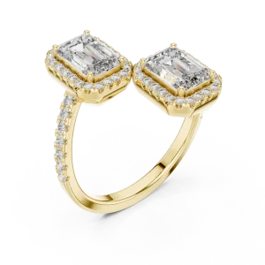 Symmetry Emerald Cut Dual-Stone Pavé Halo Cocktail Ring