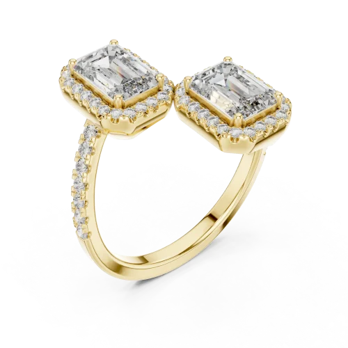 Symmetry Emerald Cut Dual-Stone Pavé Halo Cocktail Ring