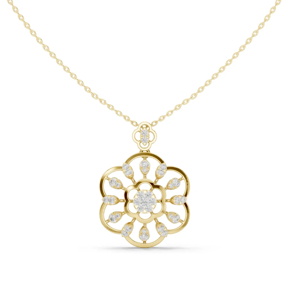 Discover the radiant beauty of our floral DIAMEUR diamond pendant. Expertly handcrafted for a modern aesthetic, shop this sustainable luxury today.