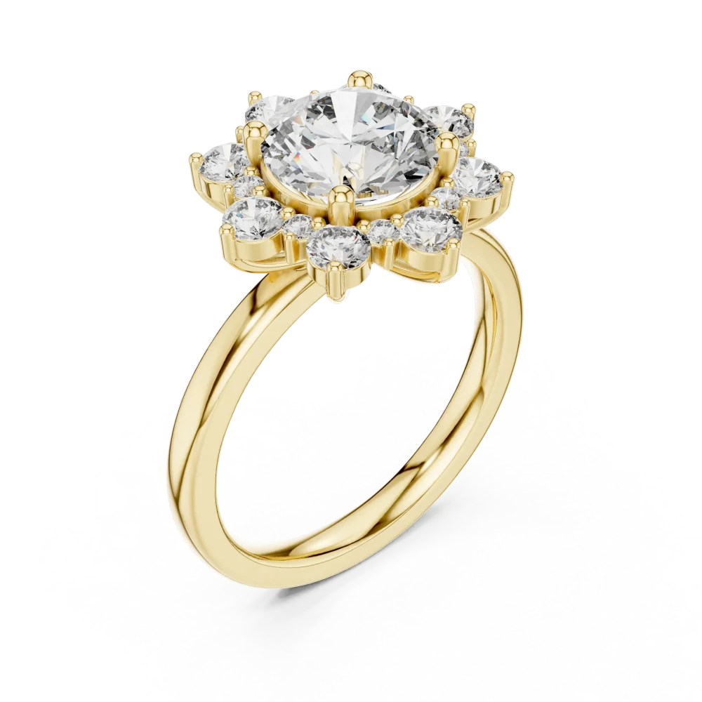 Discover the Luminary Floral Halo Solitaire Ring, a radiant blend of lab-grown DIAMEUR diamond brilliance and modern elegance. Elevate your style today.